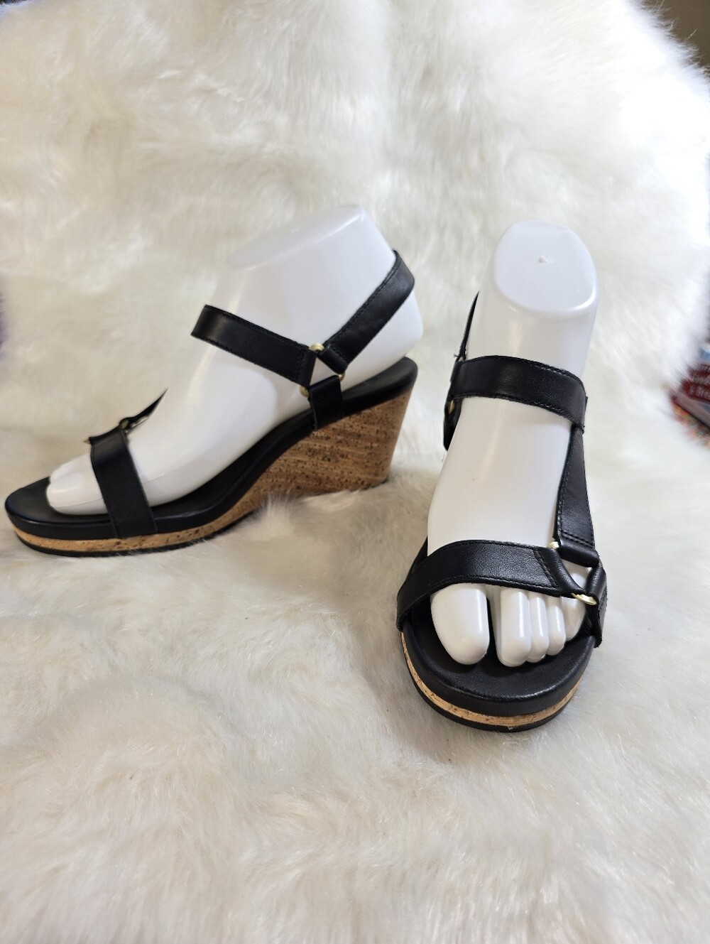 Teva Arabelle Universal Womens Leather Black Cork Wedge Sandals - Picture 2 of 15